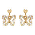 Boucles d'oreille pendante tige en argent dor&eacute; papillons d'oxydes blancs sertis