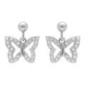 Boucles d'oreille tige en argent rhodi&eacute; forme papillons entour&eacute; d'oxydes blancs sertis