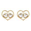 Boucles d'oreille tige en argent dor&eacute; forme coeur ajour&eacute; et deux oxydes blancs Artemare