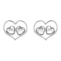 Boucles d'oreille sur Artemare : Boucles d'oreille tige en argent rhodi&eacute; forme coeur ajour&eacute; et deux oxydes blancs