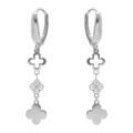 Boucles d'oreille sur Artemare : Boucles d'oreille dormeuse en argent rhodi&eacute; avec pendentifs tr&egrave;fles et oxydes blancs sertis