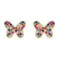 Boucles d'oreille sur Artemare : Boucles d'oreille tige en argent dor&eacute; forme papillon avec oxydes multi couleurs sertis