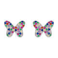 Boucles d'oreille sur Artemare : Boucles d'oreille tige en argent rhodi&eacute; motif papillon pav&eacute; d' oxydes multi couleurs sertis