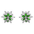 Boucles d'oreille sur Artemare : Boucles d'oreille tige en argent rhodi&eacute; 10mm fleur d'oxydes blancs et vert sertis