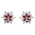 Boucles d'oreille tige en argent rhodi&eacute; 10mm fleur d'oxydes blancs et rouges sertis Artemare