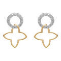 Boucles d'oreille pendante tige en argent bicolore cercle pav&eacute; d'oxydes et tr&egrave;fle dor&eacute; Artemare