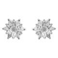 Boucles d'oreille tige en argent rhodi&eacute; fleur d'oxydes blancs sertis