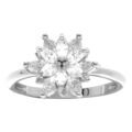 Bague en argent rhodi&eacute; motif fleur avec oxydes blancs sertis Artemare