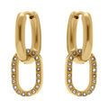 Boucles d'oreille sur Artemare : Boucles d'oreille en acier dor&eacute; cr&eacute;oles avec pendentif oval pav&eacute; d'oxydes sertis