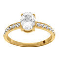 Bague style solitaire en acier dor&eacute; et oxydes blancs
