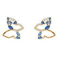 Boucles d'oreille en plaqu&eacute; or papillon ajour&eacute; avec oxydes bleus et blancs
