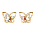 Boucles d'oreille tige en plaqu&eacute; or papillon oxyde rouge et oxydes blancs Artemare
