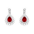 Boucles d'oreille tige en argent rhodi&eacute; goutte rouge et halo d'oxydes
