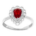 Bagues sur Artemare : Bague en argent rhodi&eacute; forme goutte d'oxyde rouge serti et halo d' oxydes blancs