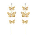 Boucles d'oreille pendante tige en acier dor&eacute; trois papillons avec oxydes blancs - 110mm Artemare
