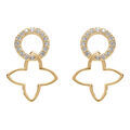 Boucles d'oreille tige en vermeil cercle pav&eacute; d'oxydes sertis et tr&egrave;fle lisse Artemare