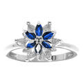 Bague en argent rhodi&eacute; motif fleur 10mm avec oxydes bleus et blancs