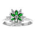 Bague en argent rhodi&eacute; motif fleur 10mm avec oxydes verts et blancs Artemare