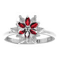 Bague en argent rhodi&eacute; motif fleur 10mm avec oxydes rouges et blancs Artemare