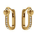 Boucles d'oreille sur Artemare : Cr&eacute;oles rectangulaires en acier dor&eacute; avec oxydes blancs sertis motif coeoeur - 10mm