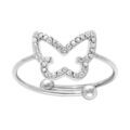 Bague en acier papillon &eacute;vid&eacute; contour d'oxydes blancs sertis - r&eacute;glable