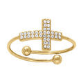 Bague en acier dor&eacute; avec croix pav&eacute;e d'oxydes blancs sertis - r&eacute;glable Artemare