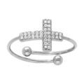 Bague en acier avec croix pav&eacute;e d'oxydes blancs sertis - r&eacute;glable Artemare
