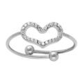 Alliances sur Artemare : Bague en acieravec coeur &eacute;vid&eacute; pav&eacute; d'oxydes sertis - r&eacute;glable