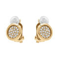 Boucles d'oreille clip en laiton dor&eacute; rond pav&eacute; d'oxydes blancs sertis