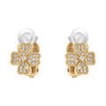 Boucles d'oreille clip en laiton dor&eacute; tr&egrave;fle a quatre feuilles par&eacute; d'oxydes blancs sertis Artemare
