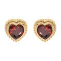 Boucles d'oreille tige en vermeil coeur oxyde grenat