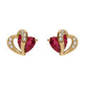 Boucles d'oreille sur Artemare : Boucles d'oreille tige en vermeil double coeur avecoxyde rouge et blancs