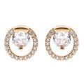 Boucles d'oreille tige en vermeil cercle avec oxydes blancs sertis dont un central serti griffes