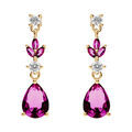Boucles d'oreille pendante tige en vermeil motif feuilles avec oxydes rouge et blanc Artemare