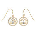 Boucles d'oreille crochet en vermeil motif lotus avec contour cercle d'oxydes blancs sertis Artemare