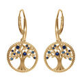 Boucles d'oreille sur Artemare : Boucles d'oreille dormeuse en vermeil arbre de vie contour perl&eacute; avec oxydes d&eacute;grad&eacute; bleu