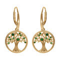 Boucles d'oreille dormeuse en vermeil arbre de vie contour perl&eacute; avec oxydes verts Artemare