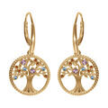Boucles d'oreille sur Artemare : Boucles d'oreille dormeuse en vermeil arbre de vie contour perl&eacute; avec oxydes multi couleurs