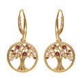 Boucles d'oreille dormeuse en vermeil arbre de vie contour perl&eacute; avec oxydes degrad&eacute; rose