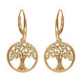 Boucles d'oreille sur Artemare : Boucles d'oreille dormeuse en vermeil arbre de vie contour perl&eacute; avec oxydes blancs