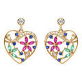 Boucles d'oreille tige en vermeil coeur avec fleurs d'oxydes multi couleurs Artemare
