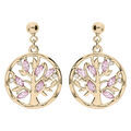 Boucles d'oreille tige en vermeil pendentif arbre de vie avec oxydes roses