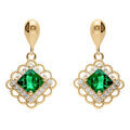 Boucles d'oreille pendante tige en vermeil carr&eacute; oxyde vert et halo d'r oxydes