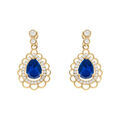 Boucles d'oreille tige en vermeil goutte oxyde bleu serti entour&eacute; d' oxydes blancs