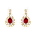 Boucles d'oreille sur Artemare : Boucles d'oreille tige en vermeil goutte oxyde rouge serti et entour&eacute; d'oxydes blancs