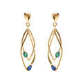 Boucles d'oreille sur Artemare : Boucles d'oreille tige en vermeil deux losanges entrelac&eacute;s avec oxydes bleu et vert sertis