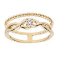 Bague en vermeil double anneau icrois&eacute; avec oxyde blanc sertis et anneau perl&eacute;