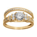 Bague en vermeil double anneau avec oxyde central et pavage d'oxydes blancs