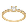 Bague en vermeil avec solitaire oxyde blanc serti et anneau pav&eacute; d'oxydes Artemare