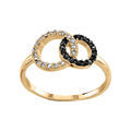 Bague en vermeil double cercle entrelac&eacute; avec pierres blanches et noires Artemare